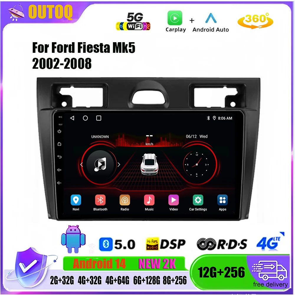 

For Ford Fiesta Mk VI 5 Mk5 2002 - 2008 Car Radio Android 14 Carplay Auto Multimedia WIFI Autoradio Navigation Stereo Head Unit
