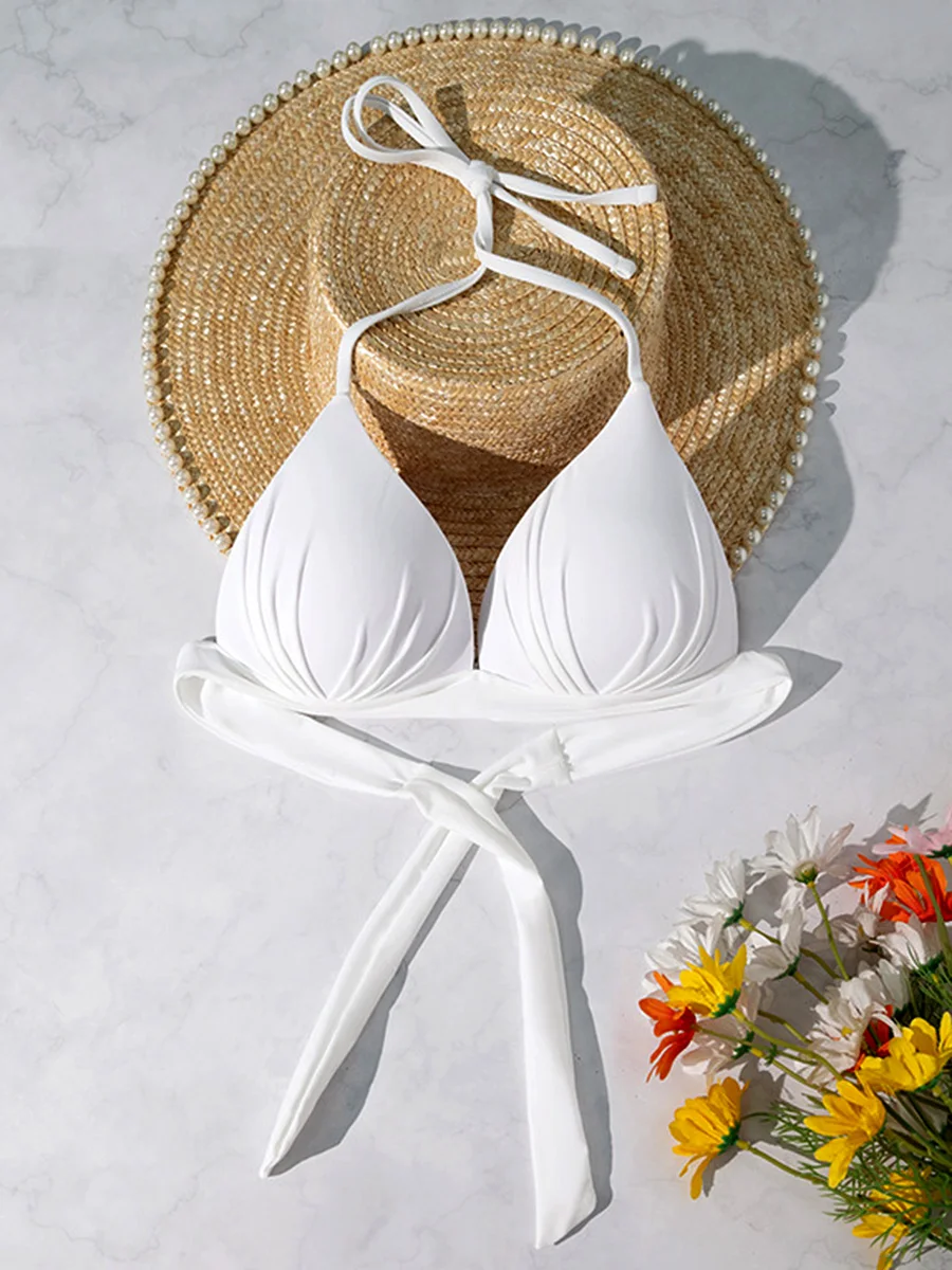 

XS - XL Sexy 2025 Push Up Bra Cup Halter Bikini Top Female Swimsuit Women Swimwear Bather Bathing Suit Swim Solid Beach wear Top