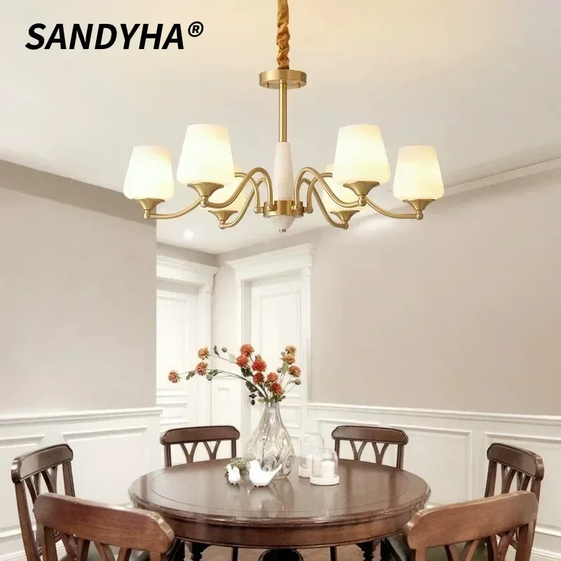 

SANDYHA Vintage Copper Chandelier LED Pendant Light for Living Room and Bedroom Perfect for Villa Restaurant Home Decor