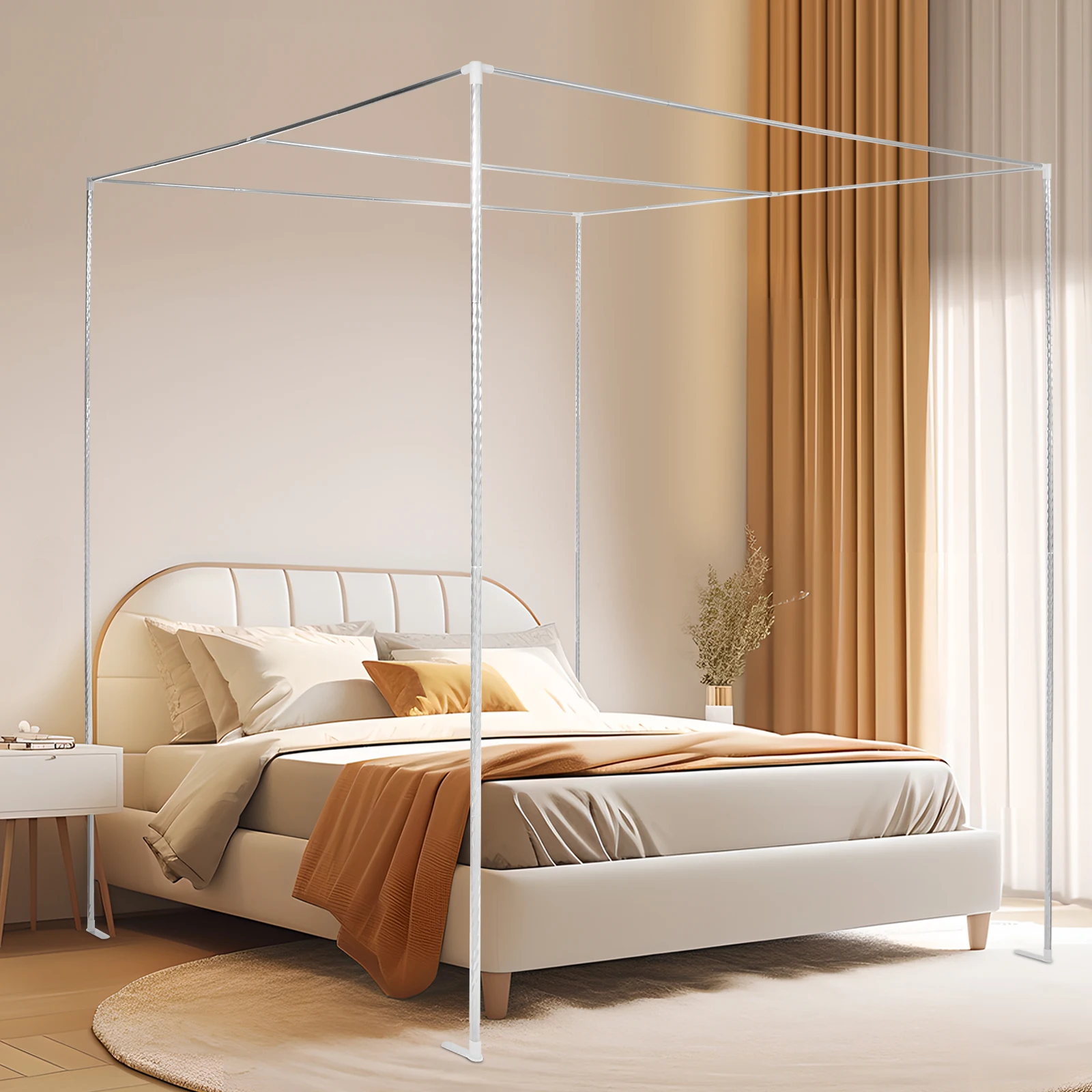 

4 Corner Stainless Steel Bedding Canopy Frame Post Mosquito Netting Bracket Tool For Bedrooms, Guest Rooms, Children's Rooms