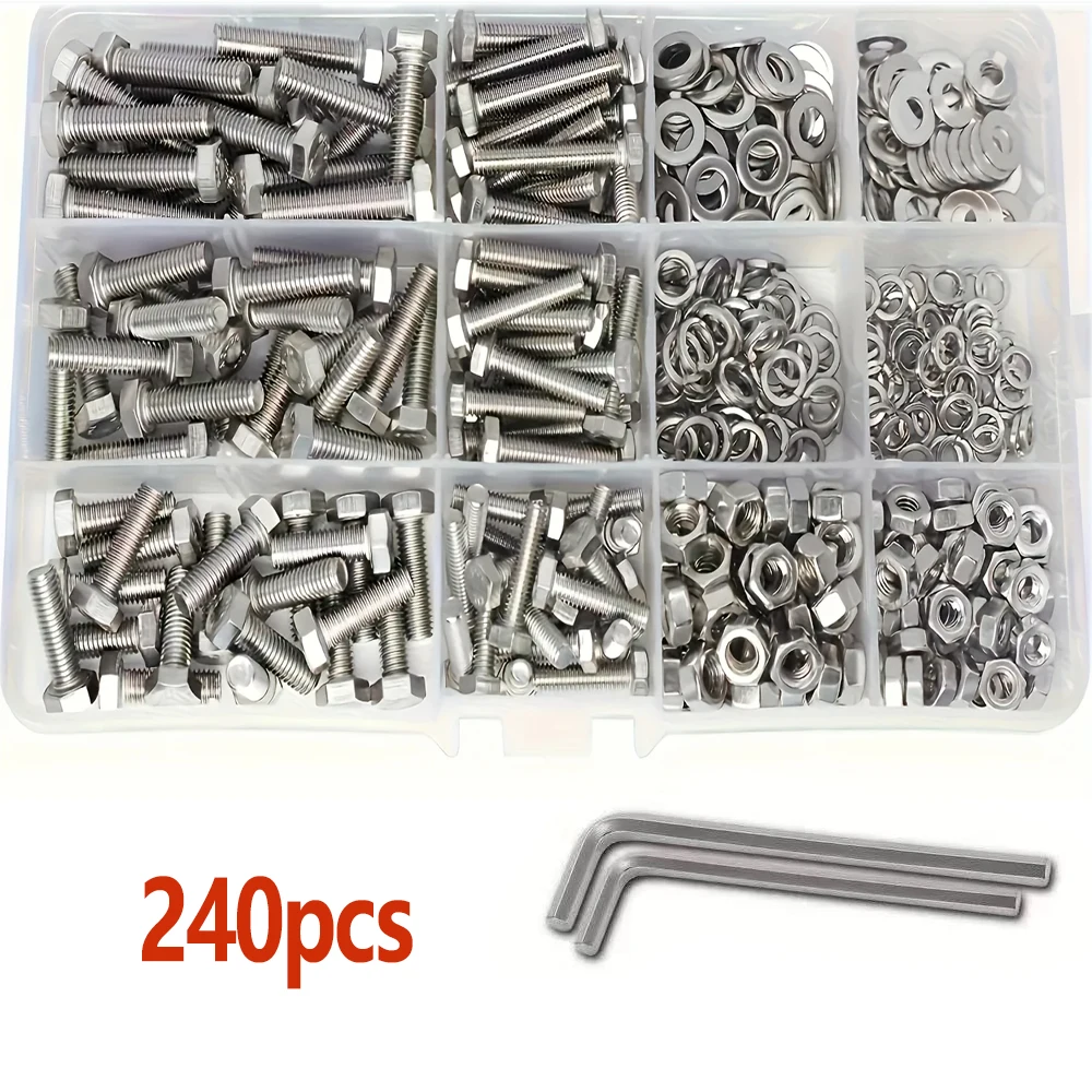 

240pcs Hex Button Socket Head Cap Bolt and Nut Set 304 Stainless Steel Hexagon Hex Socket Button Head Screw Assortment
