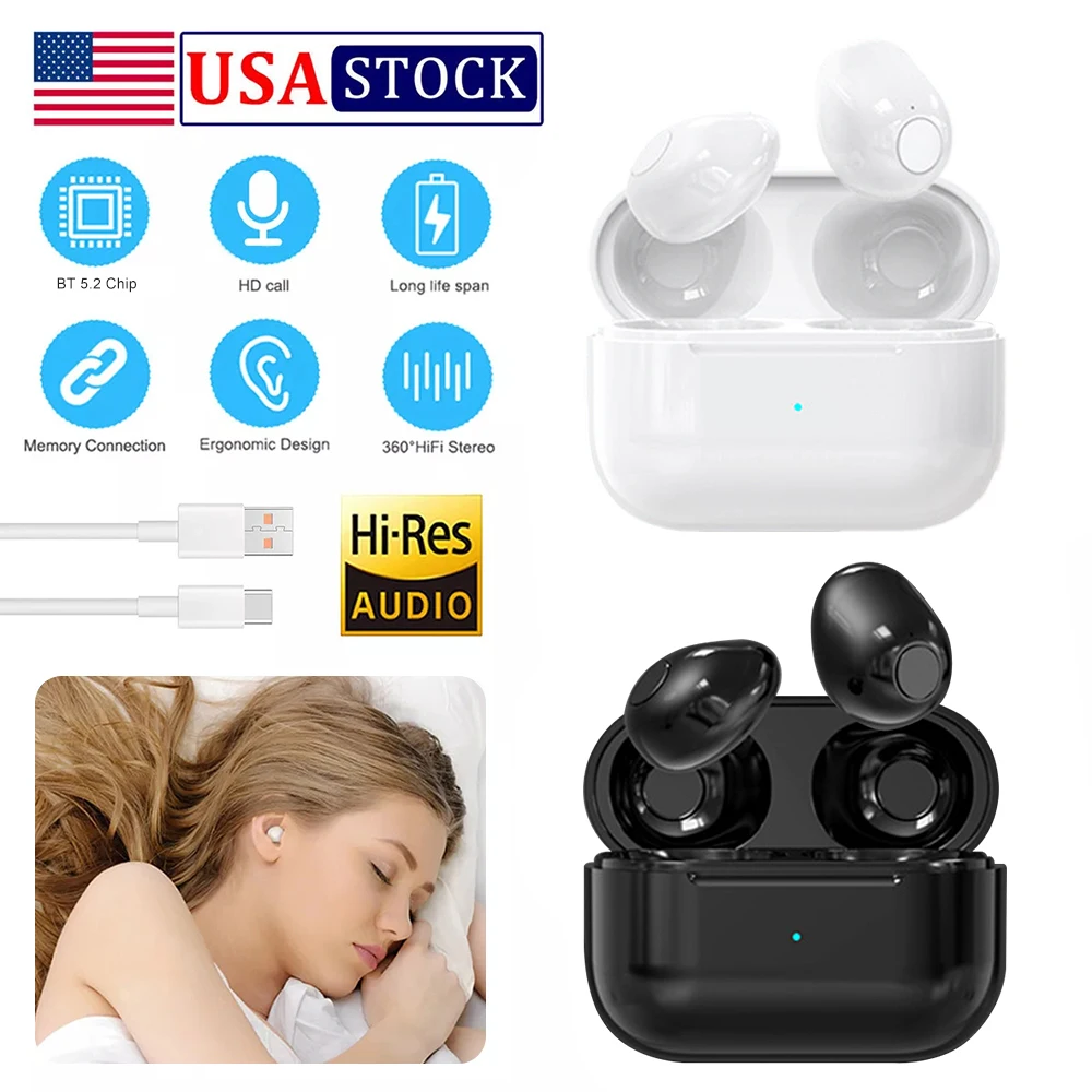 Auricolari invisibili Mini cuffie Bluetooth TWS Wireless Sleepwith Microfono Chiamata HD Auricolari stereo con controllo touch
