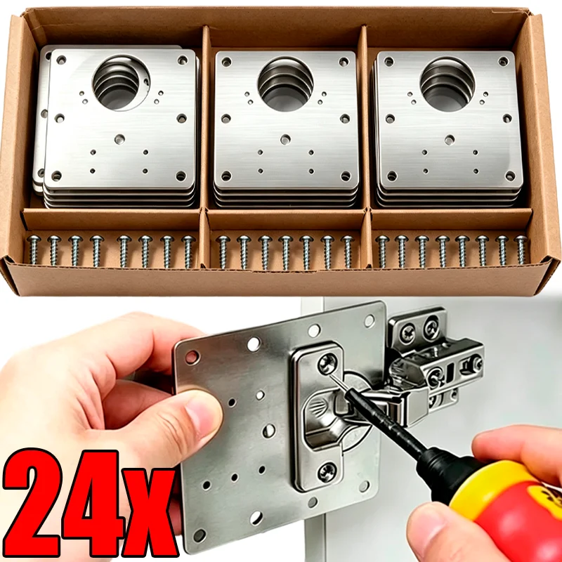 Door Hinge Mounting Plate Stainless Steel Cabinet Door Hinge Repair Plate with Screw Furniture Fixing Bracket Hardware Tools