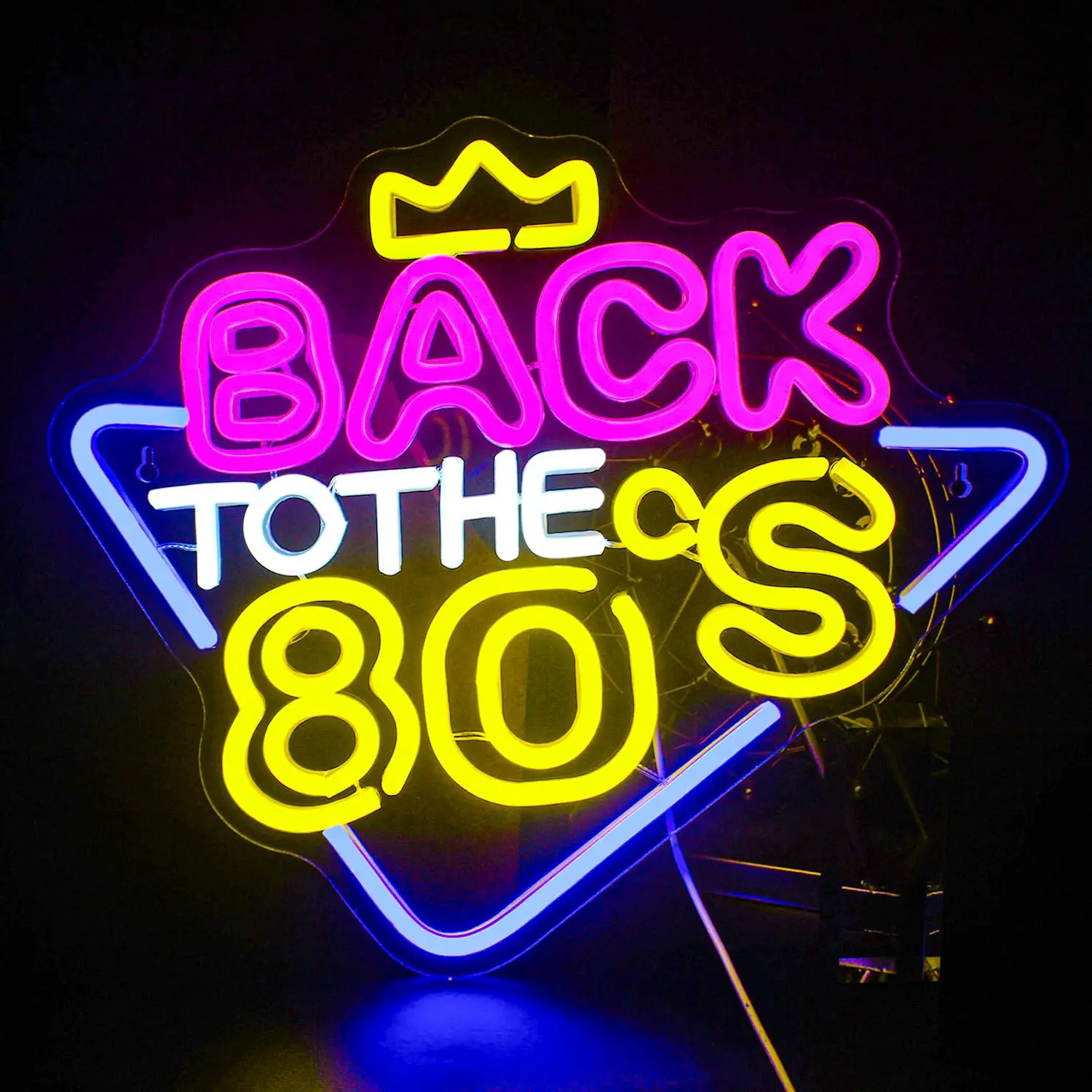 لافتة نيون ريترو 80s - ديكور حفلات LED مع تصميم بطاقة التاج - مصباح حائط قابل للتعتيم لغرفة النوم والبار وأعياد الميلاد - ممر عتيق