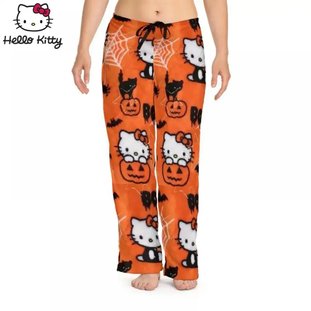 Christmas Sanrios Hello Kitty Plush Pajama Pants Kawaii Kuromi Autumn Winter Soft Thicken Cartoon Pants Sweet Girl Student Gift