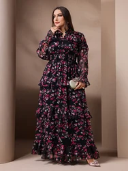 TOLEEN Spring Summer Plus Size Women's Elegant Floral Print Mesh Flare Sleeve Dress 2024 New in Casual V-Neck Party Long Dresses