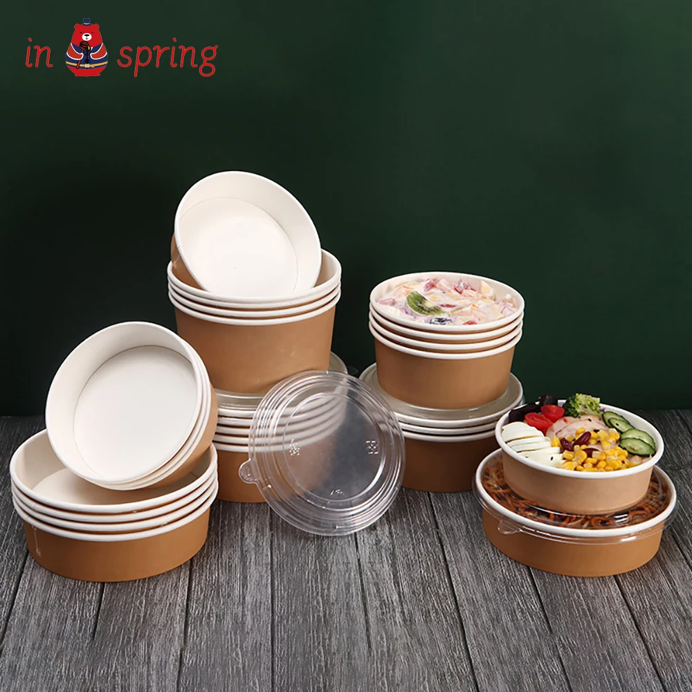 10PCS Kraft Paper Bowl Thickened Disposable Paper Bowl 500-1500ML Wedding Birthday Party Disposable Tableware