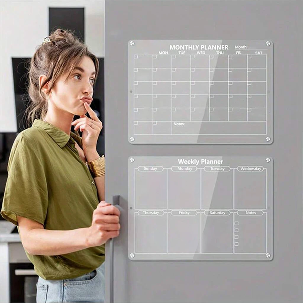 New Magnetic Fridge Board Reusable Acrylic Clear Dry Erase Monthly Weekly Refrigerator Planner for Home School Office Memo Tools