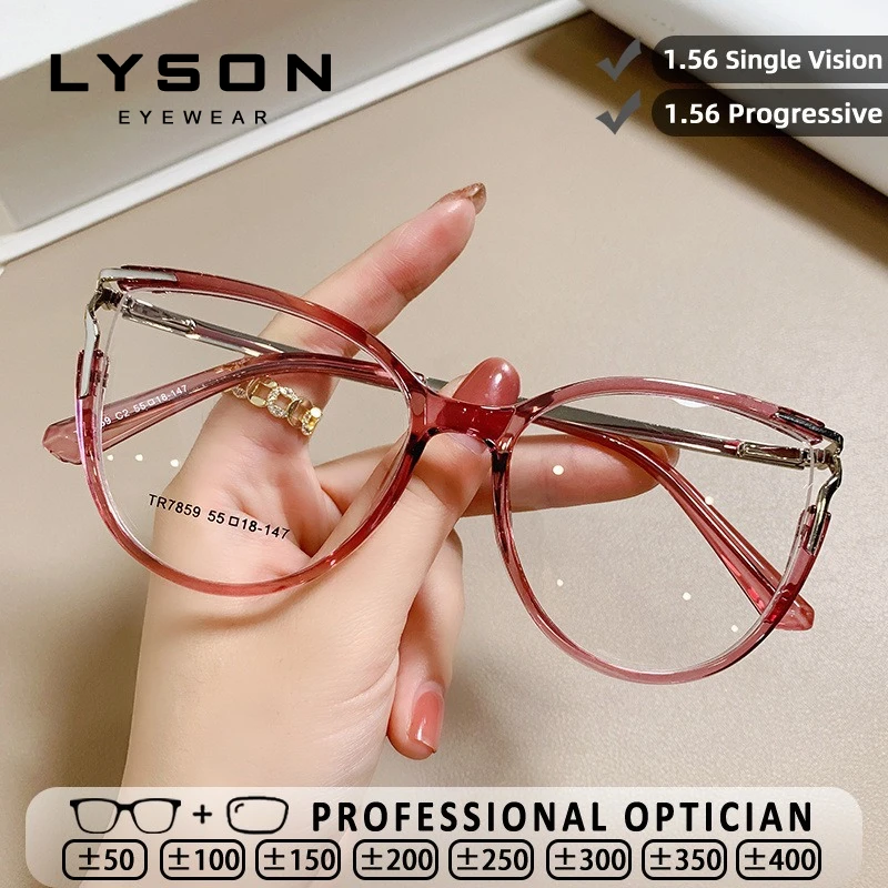 

LYSON Trendy Cat Eye Women Reading Glasses Lady Progressive Prescription Eyewear Anti Blue Light Anti-Reflection Myopia Glasses