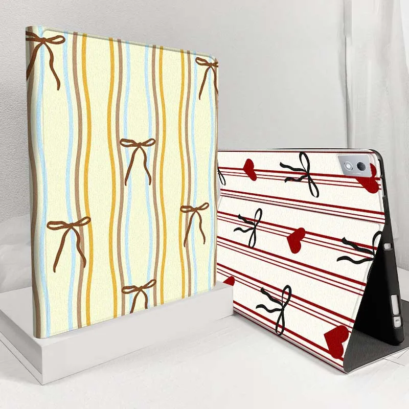 

Чехол в полоску с бантом и сердечком для Lenovo Pad Tab Legion Xiaoxin Y900 Y700 K10 M10 P11 3rd Pro GT Plus Gen, чехол для планшета