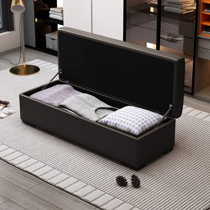 Leather light luxury door shoe change storage stool can sit large capacity high-end cloakroom bedside sofa stool