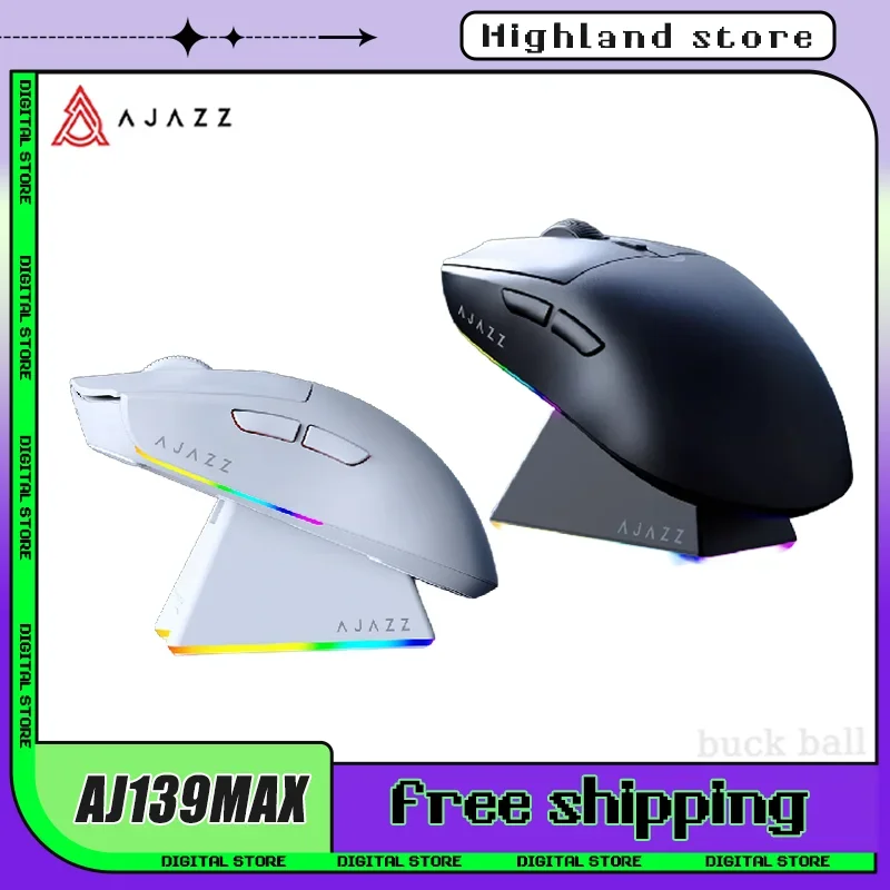 Imagem -02 - Ajazz-mouse para Jogos sem Fio Aj139max 2.4g Modo Leve Baixa Latência Ratos Paw3395 Resistência Branca Escritório pc Gamer