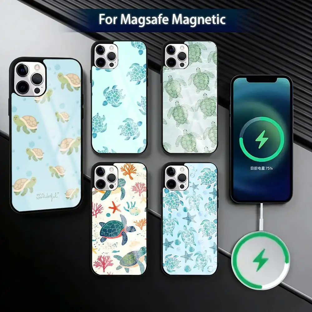 Summer C-Cool Turtle Pattern  Phone Case For iPhone17,16,15,14,13,12,11 Plus,Pro Magnetic For Magsafe Wireless Charging