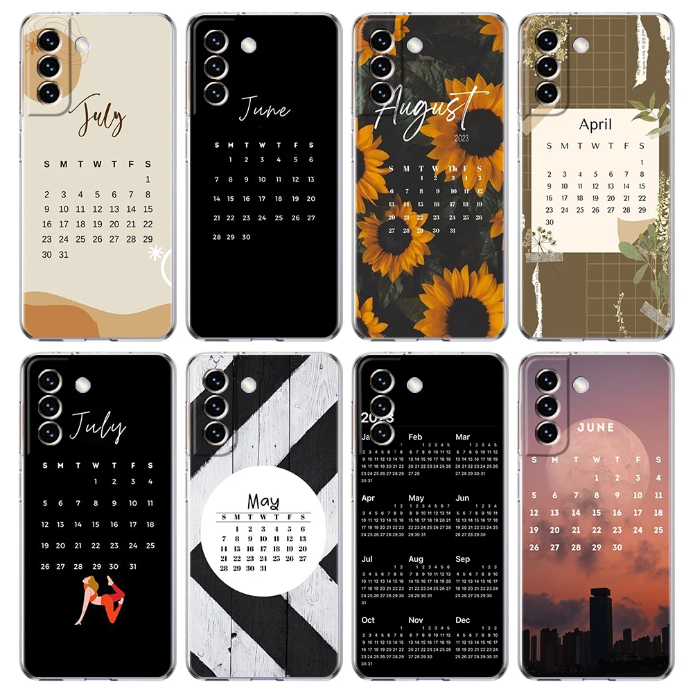 2023 Calendar Phone Case Cover for Samsung Galaxy S24 S23 S22 S20 S21 FE Ultra S24 S23 S10 S10E S9 S8 Plus 5G Transparent Bags