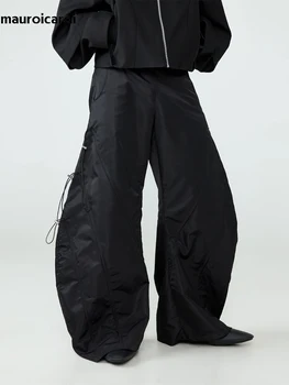 Mauroicardi İlkbahar Sonbahar Uzun Gevşek Rahat Baggy Siyah Geniş Bacak Pantolon Erkekler Elastik Bel ile Lüks Tasarımcı Emo Giyim 2024