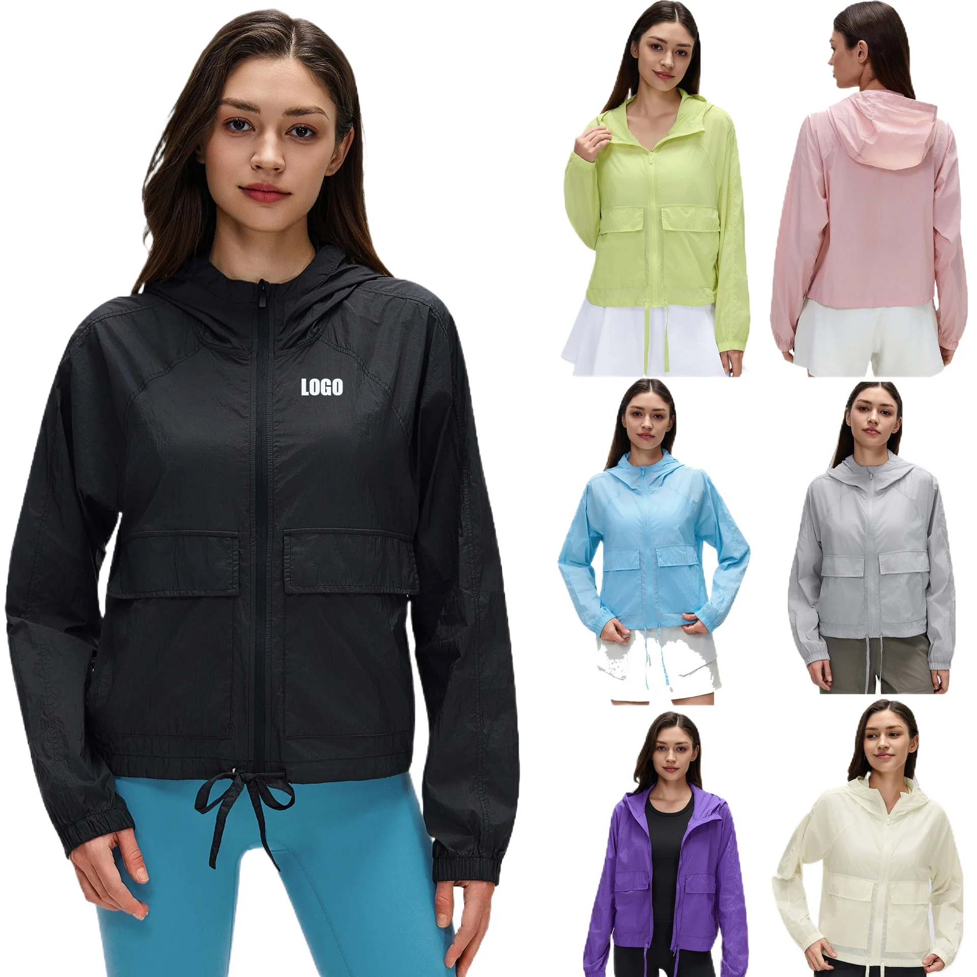 Persnlzn LOGO custom women's outdoor anti-splashing sports jacket spring summer light breathable sunscreen cycling hooded top