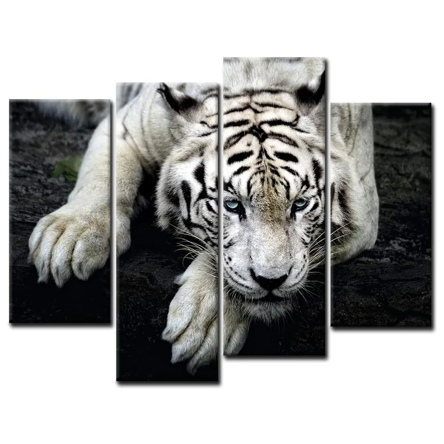 Diamond Painting for Home Decoration, Cross Stitch Embroidery, Mosaic Mosaic, Black and White Tiger lies on the Rock Wall, Full