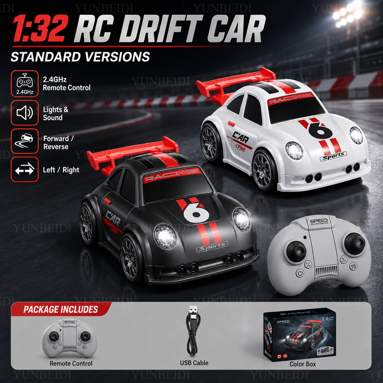 Drift Sensing Remote Control Car 1:32 C6 with Lights HD Camera Demo Follow Escape Mode High Speed 2.4GHz RC Racing Children Toys
