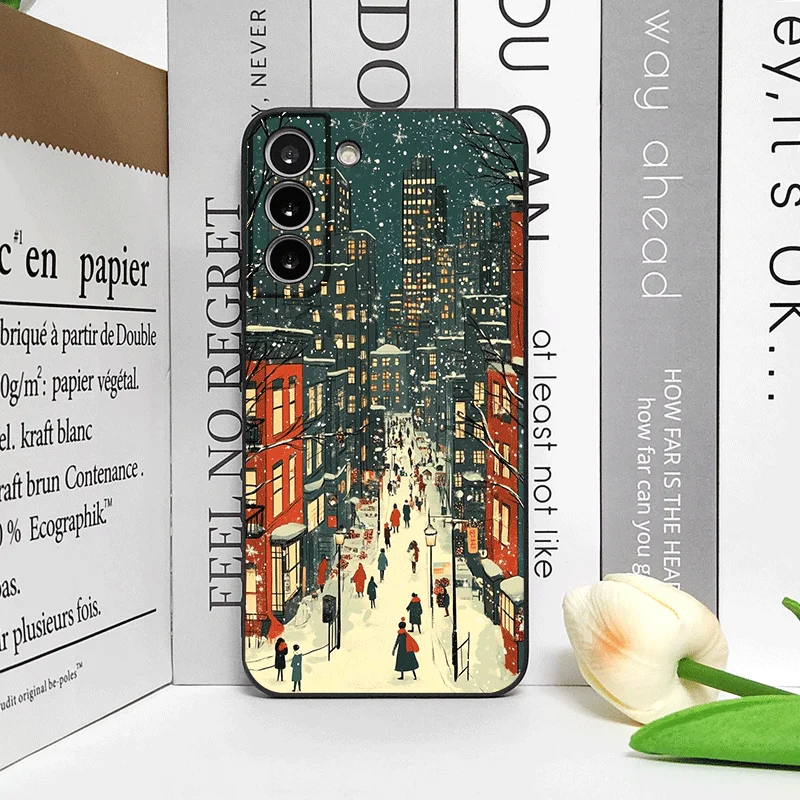 Kerst Sneeuw Straat Etalage Landschap Patroon Telefoon Case voor Motorola Moto Edge 50 Fusion 40 30 Neo G24 E14 G75 G85 G54 Cover