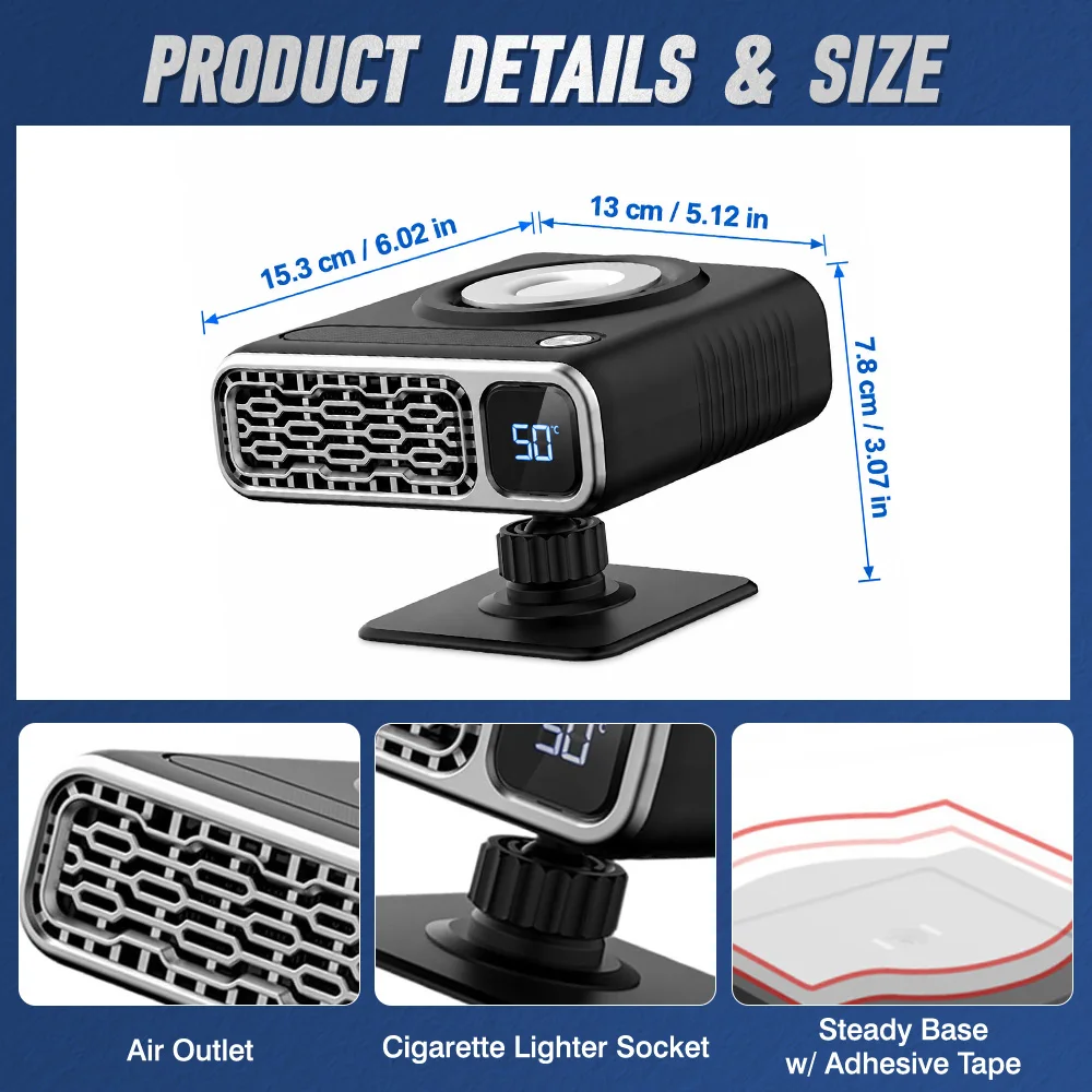 12 V 120 W Car Heater Defroster Defogger Windshield Portable 360 Degree Rotation Cooling & Heating Fan
