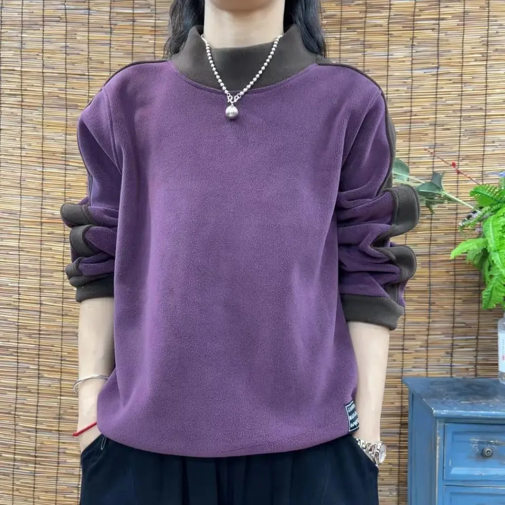 

Зимний теплый двусторонний немецкий бархатный свитер, тонкая повседневная футболка с длинными рукавами, нижняя рубашка с джокером для женщин