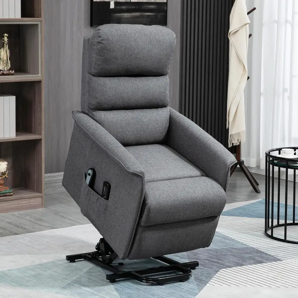 

Upholstered Vibration Massage Recliner Chair with Side Pockets for Elderly, Grey