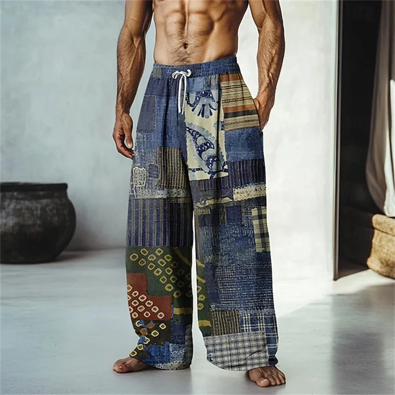

New Fashionable Men's Breathable Casual Pants Loose-Fit Wide-Leg Trousers Comfortable Outdoor Streetwear Drawstring Pants