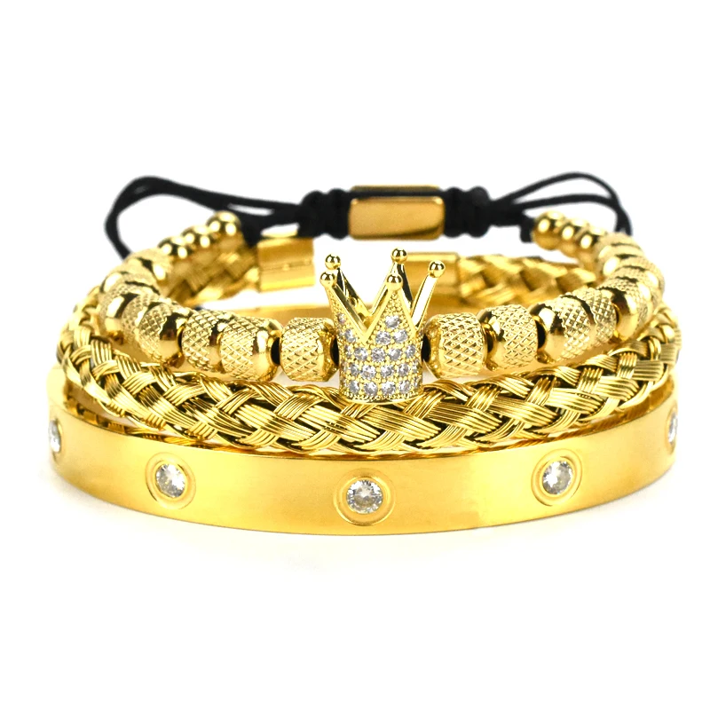 

Роскошный браслет с королевской короной, мужской браслет из нержавеющей стали с кристаллами, набор ювелирных изделий ручной работы, подарок для пары