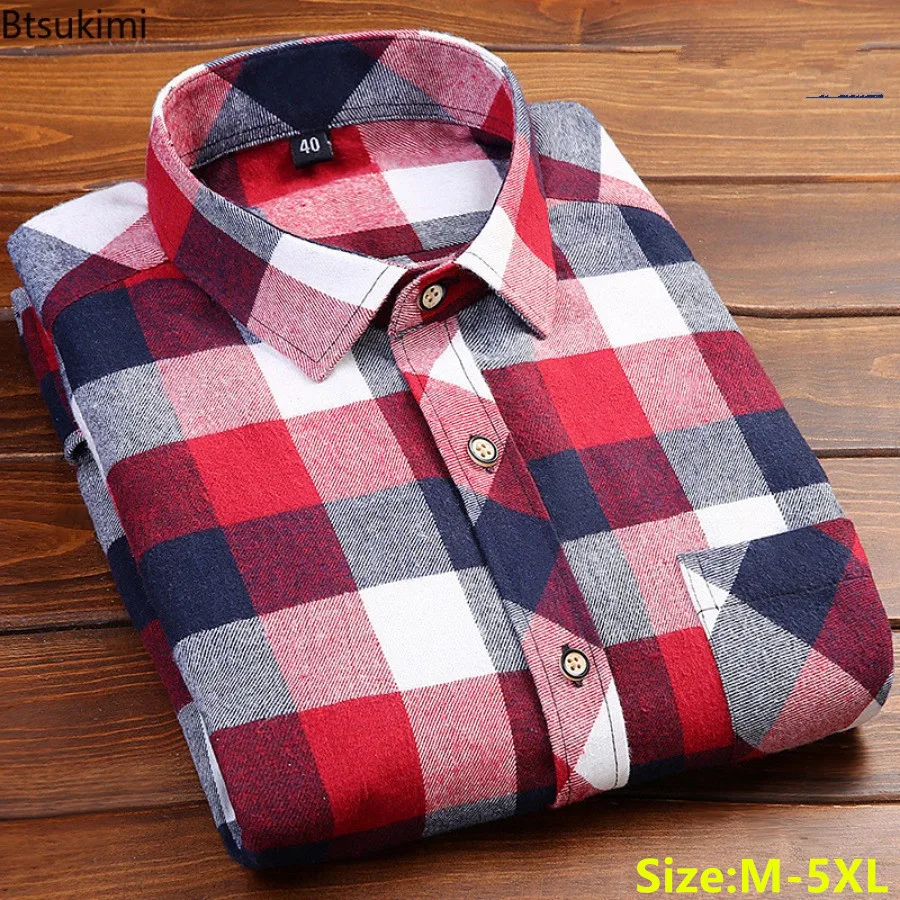 

2025 Fashion Men Clothing Classic Plaid Loose Casual Long Sleeved Shirts Male Comfortable All-match Lapel Collar Shirt Coat Tops