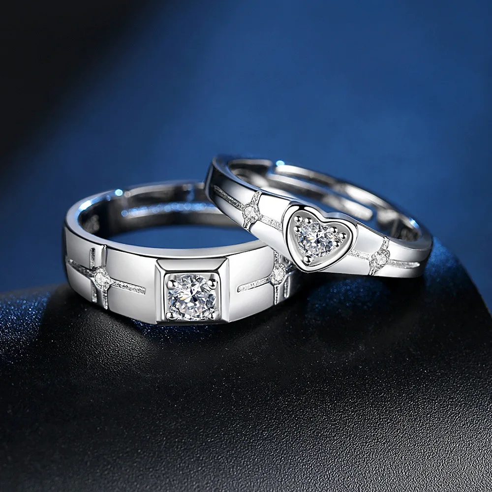 2pcs 925 Sterling Silver Couple Rings Zircom For Women Man Exquisite Student Girlfriend Silver Jewelry Accessories Wedding