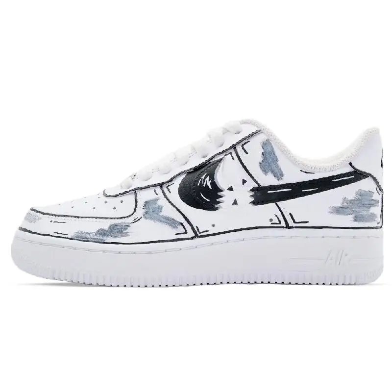 

[Заказный перерыв и перелома] Низкие низкие туфли для скейтборда Nike Air Force 1, женские, черные, белые