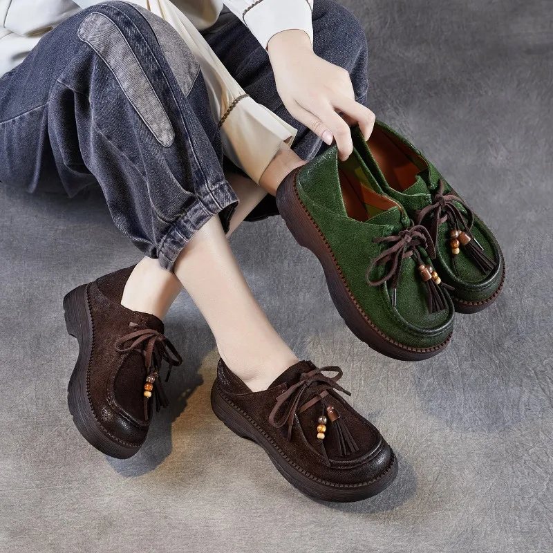 Premium Reverse Cowhide Full Real Leather Women's Sneakers Travel Shoes Thick Sole Elevator Shoes Casual Trendy New 2025
