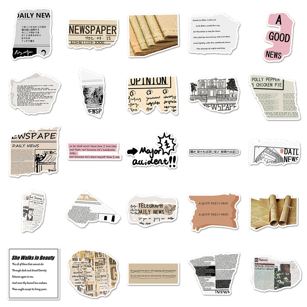 10/30/50PCS 창의적인 신문 조각 스티커 미적 장식 데칼 DIY 노트북 전화기 냉장고 자동차 스크랩북 스티커 장난감