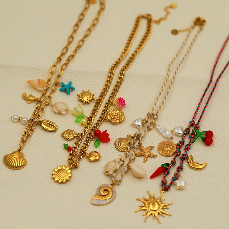 Classic 316L Stainless Steel Metal Star Charm Pendant&necklaces for Women Delicate Flower Chain Choker Necklaces