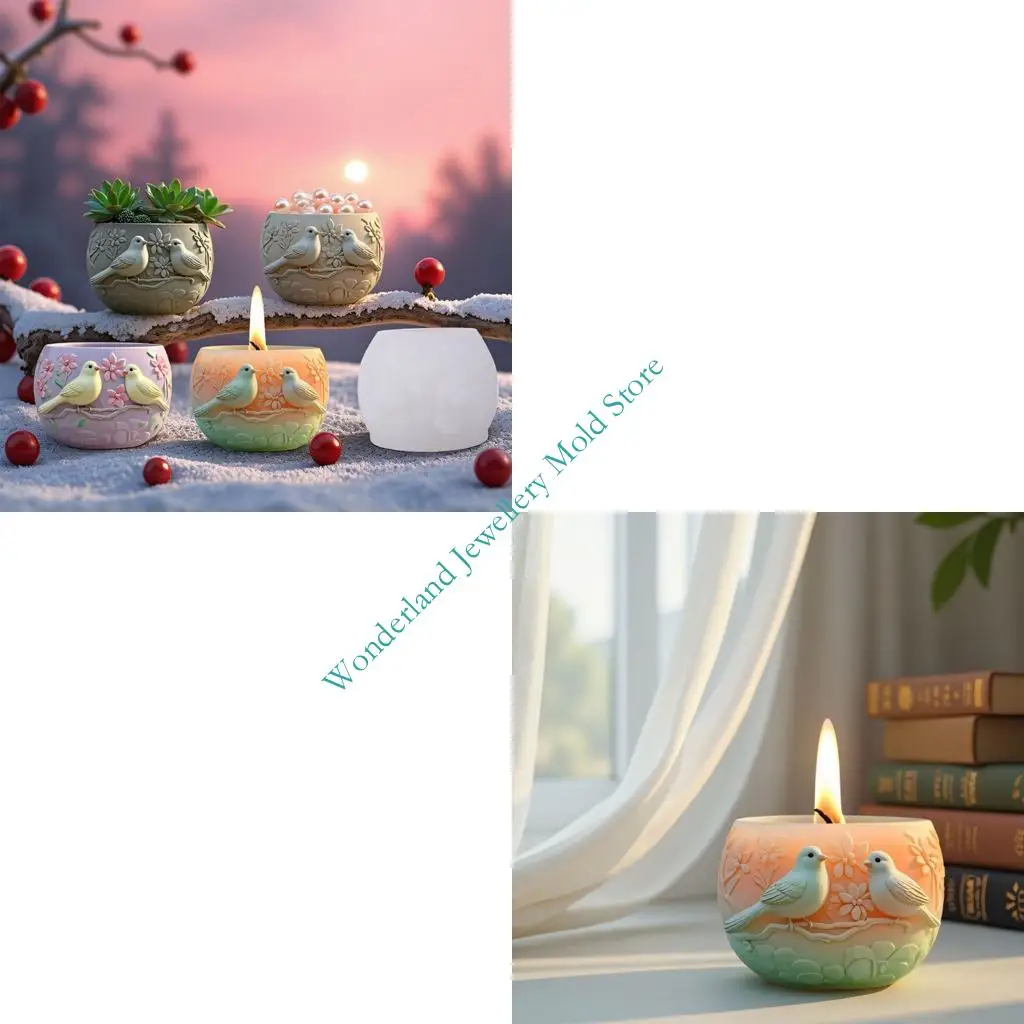 قالب سيليكون بنمط الطيور H7EB لصناعة مجوهرات الراتنج والمزارع الفريد