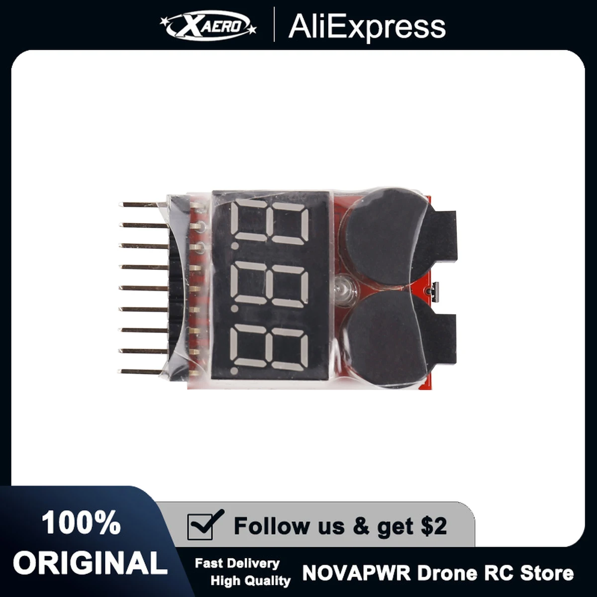 Comprobador de voltaje de batería Lipo 1-8S con alarma de doble zumbador fuerte pantalla LED advertencia de bajo voltaje para RC coche Drone helicóptero FPV