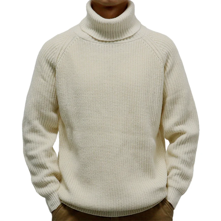 2025 남성용 두껍고 따뜻한 터틀넥 스웨터, 레트로 니트 풀오버, 심플한 남성 의류, 하이 칼라, 루즈 탑, 단색, 가을, 겨울