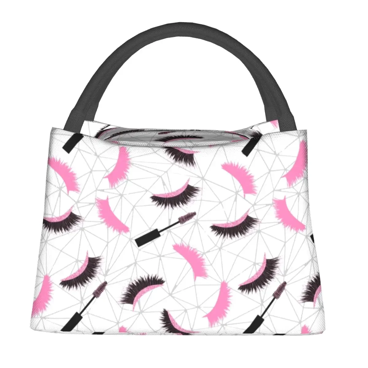 Eyelash Makeup With Pink Glitter Lunch Bag Fashion Portable Zipper Lunch Box Travel Print Cooler Bag Cute Thermal Lunch Bags