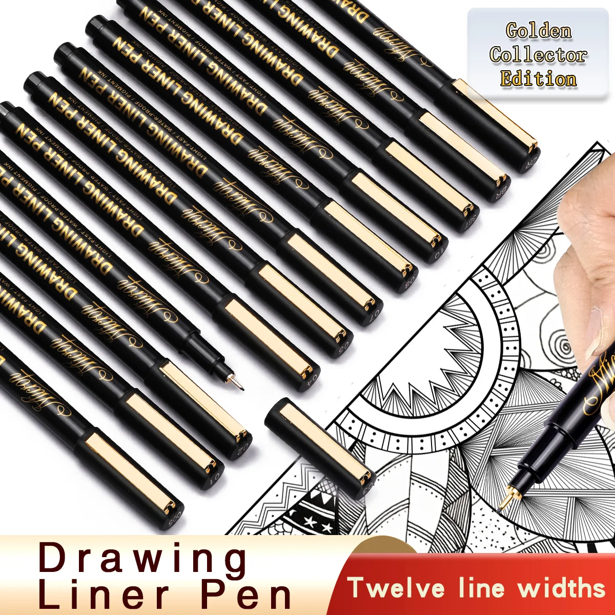 12 تلميح الصباغ بطانة ميكرون الحبر قلم تحديد ل مانغا رسم قلم إبرة هوك خط القلم رسم القرطاسية مجموعة لوازم الفن