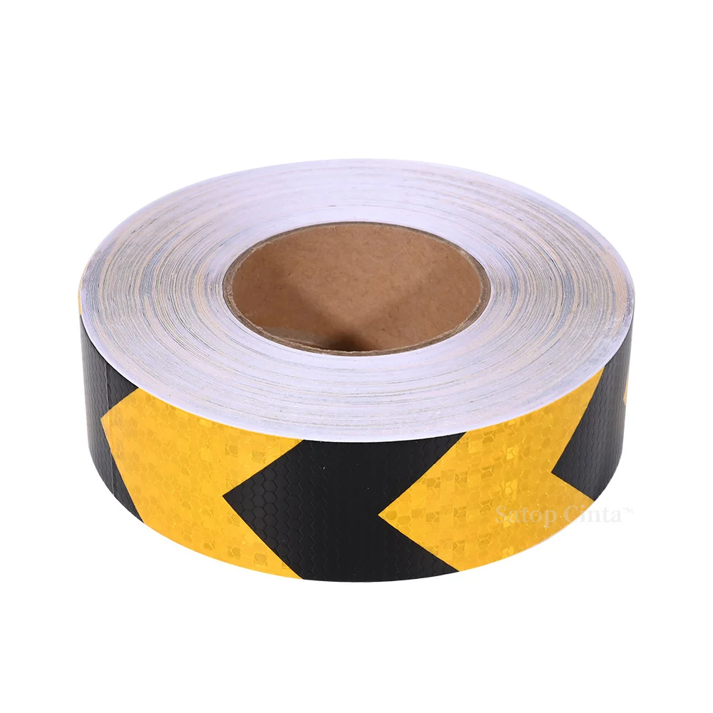 5cmx25m Yellow Black Arrow Lattice Reflective Tape Sticker PVC Reflector For Things Car Vehicle Truck Roadway Parking Reminding