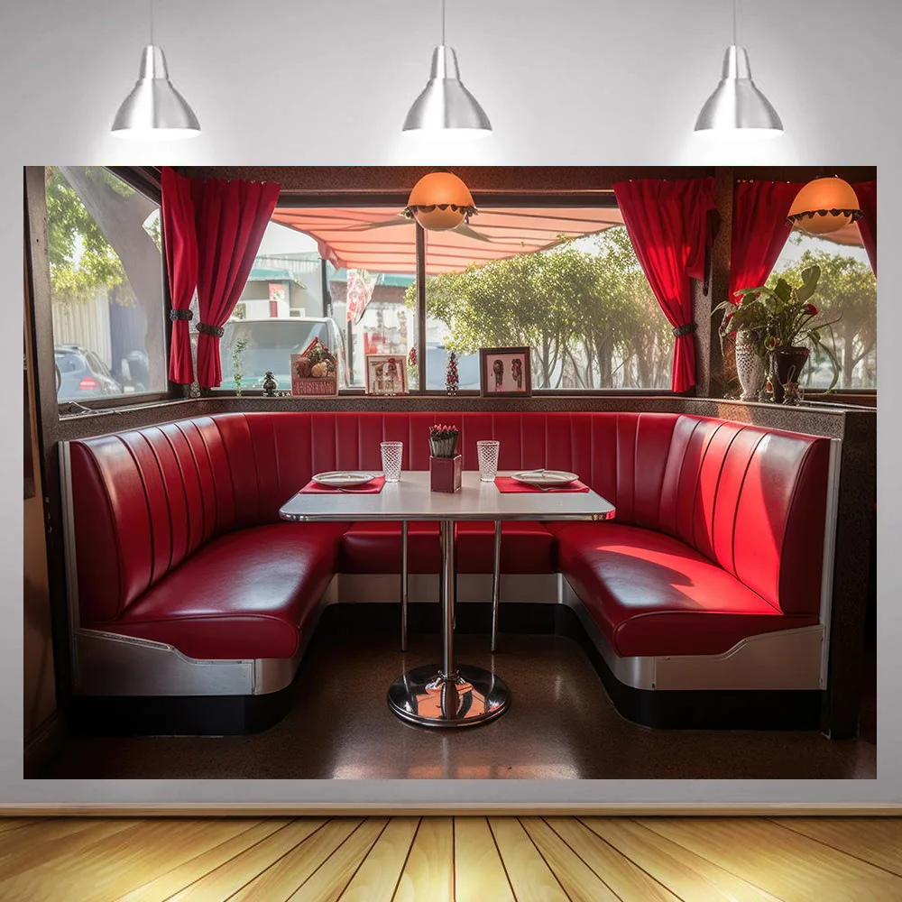 Retro 1950’s diner 50s diner Backdrop Vintage Classic American Fast Food Restaurant Soda Shop 1950s Theme Birthday Party Decor