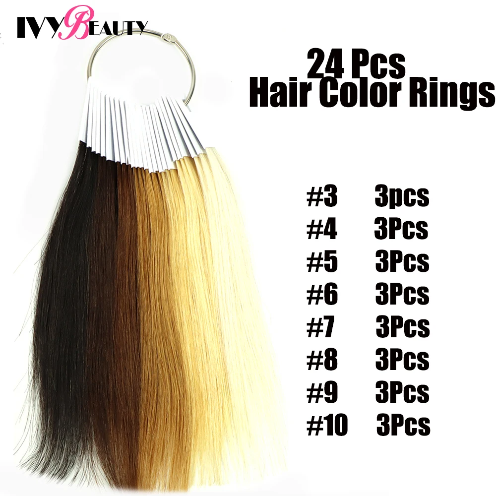 24 pz 8 colori misti anelli di colore dei capelli umani Swatches per capelli Test capelli fili colorati per l\'estensione forniture per parrucchieri