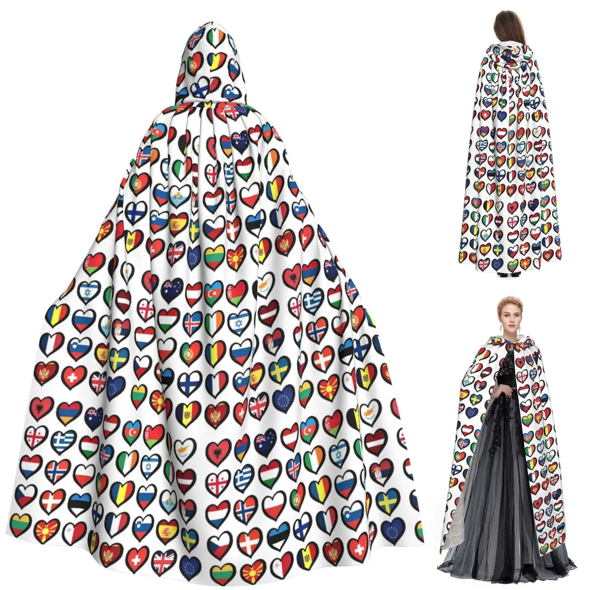 

Конкурс песен Евровидение Флаги Сердца ESC EBU Eurofans Длинный плащ с капюшоном Ведьма Средневековый костюм Накидка для косплея Хэллоуин Вампир