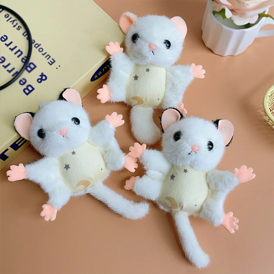 Cute Plush Flying Squirrel Pendant Keyring Simulation Animal Pet Flying Squirrel Plush Stuffed Toy Backpack Decor Birthday Gift