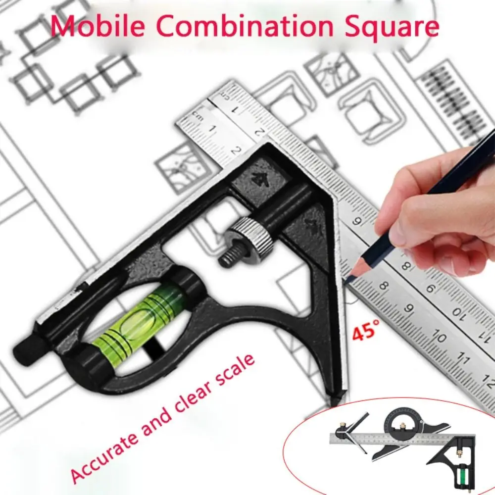 

180 Degree Combination Angle Ruler Adjustable Movable Right Angle Ruler Stainless Steel 3 In 1 Corner Ruler Measuring Tool