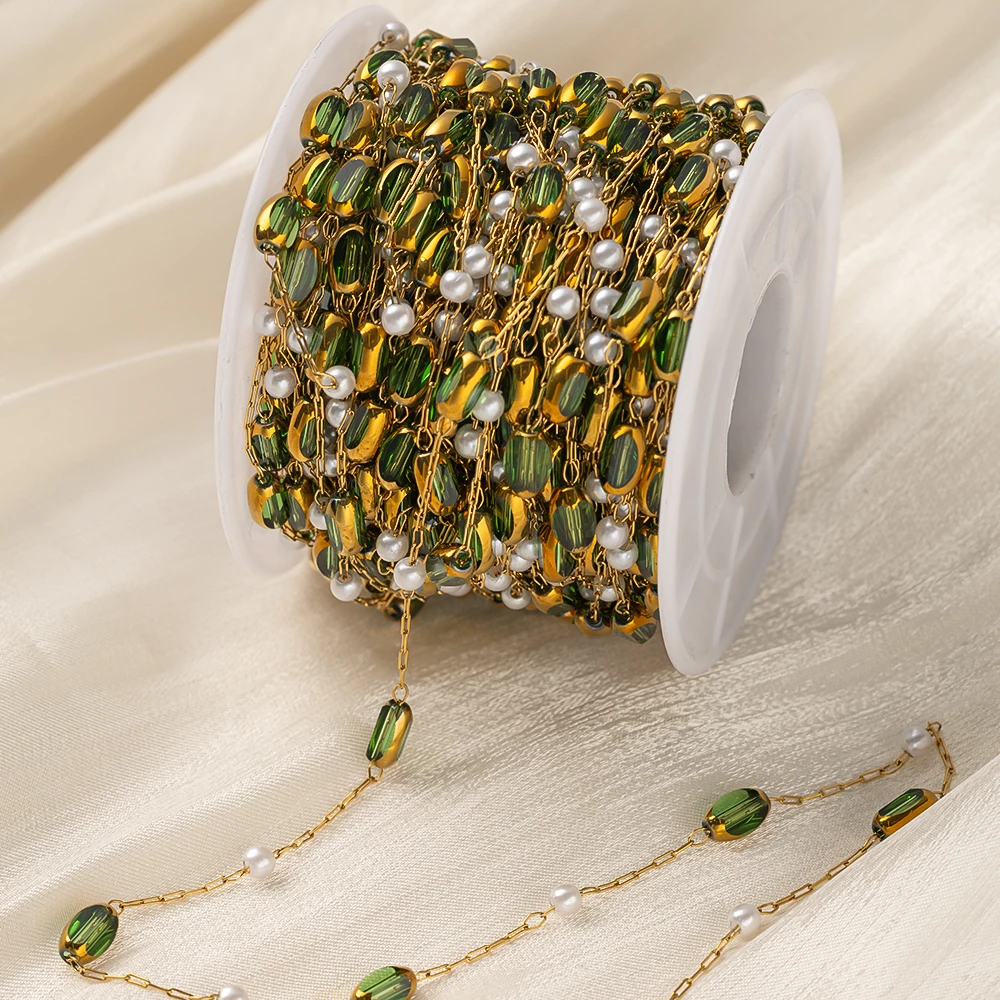 1Meter Stainless Steel Green Bead Link Extender Chain For DIY Necklace Bracelet Anklet Jewelry Making Supplies Accessories Craft