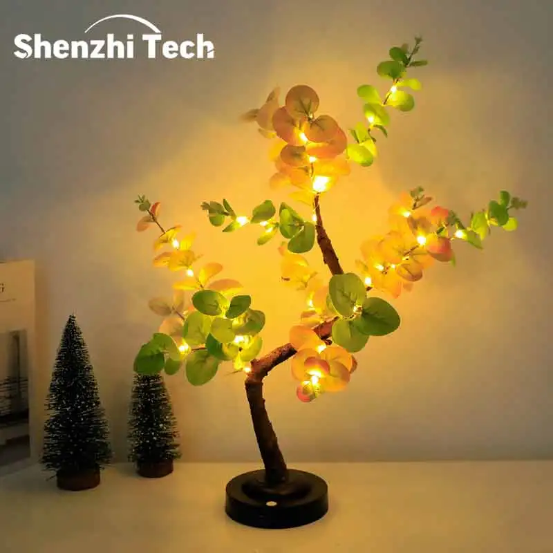 

Shenzhi Tech Eucalyptus Leaf Tree Lamp, 55cm LED Tabletop Bonsai Light for Home Bedroom Decor