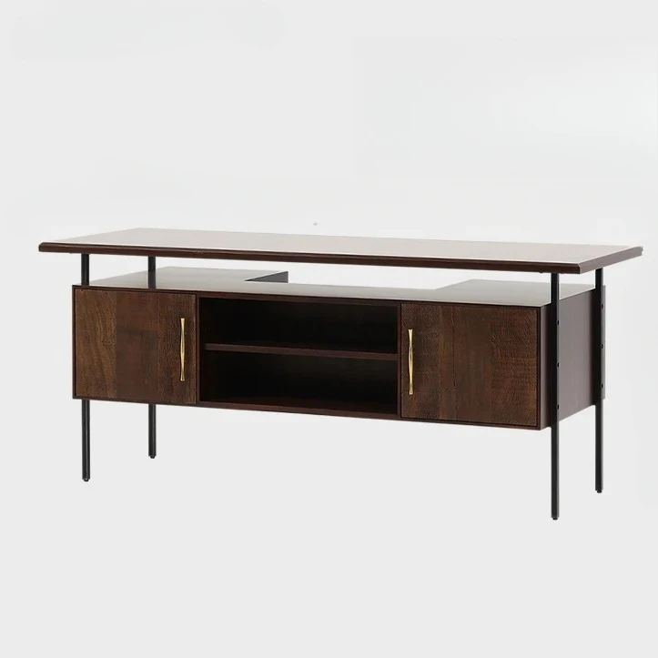 

Medieval solid wood desk retro imported solid wood furniture Lauren two-sided office desk workbench