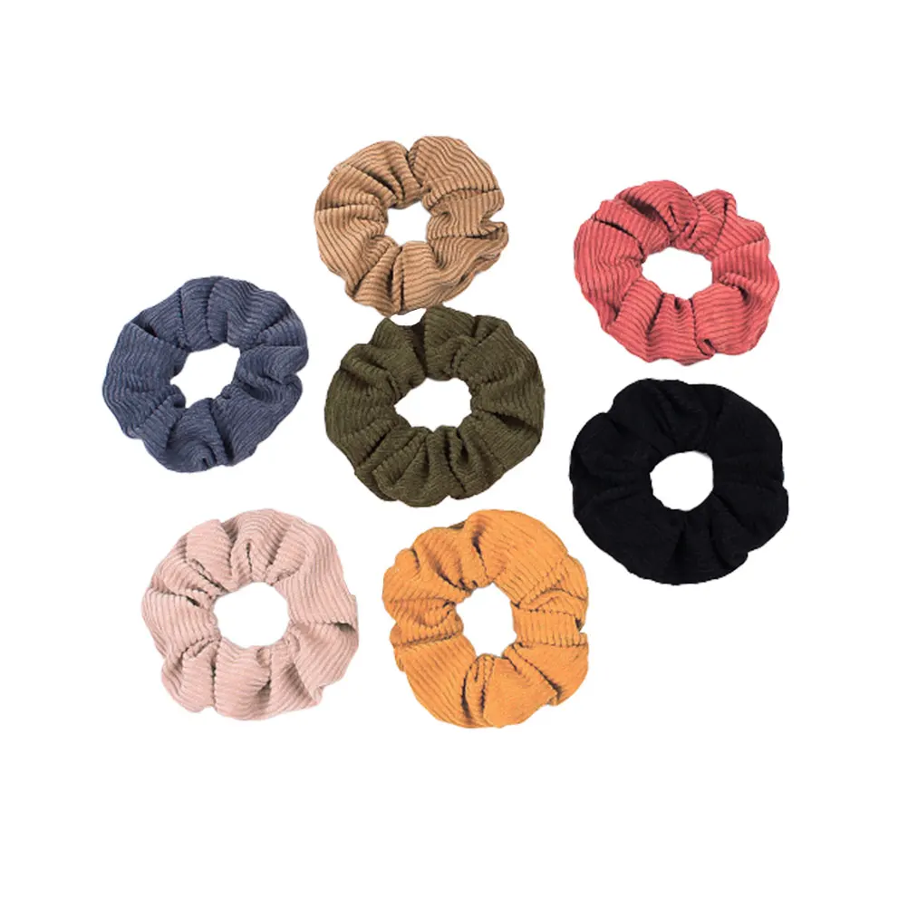 

7pcs Corduroy Hair Scrunchies Women Girls Simple Ponytail Holders Stretch Hair Rings Daily Wear Stylish Accessories