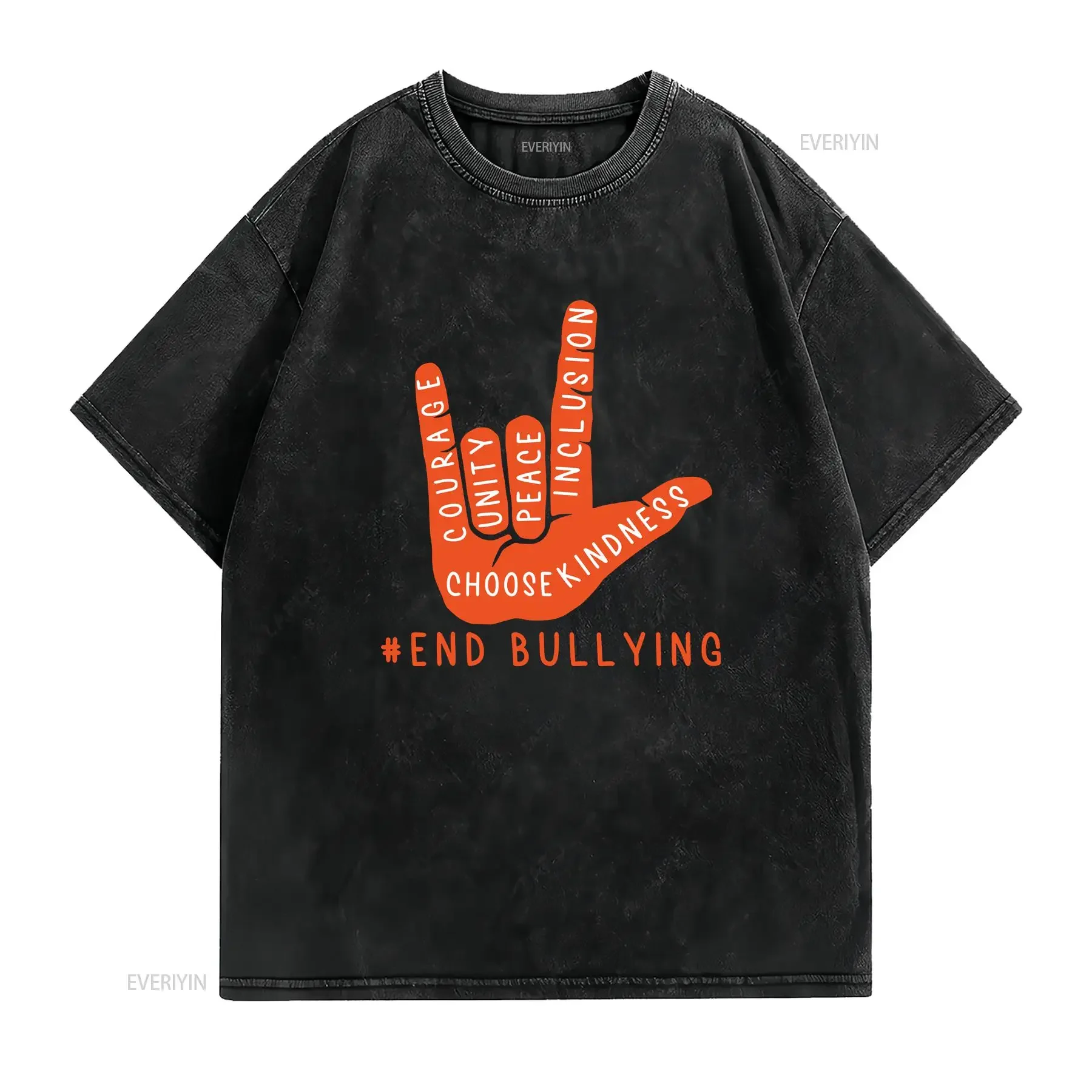 Unity Day Orange Kids Anti Bullying Love Sign Language T Shirt  vintage Washed graphic Versatile streetwear Soft Breathable